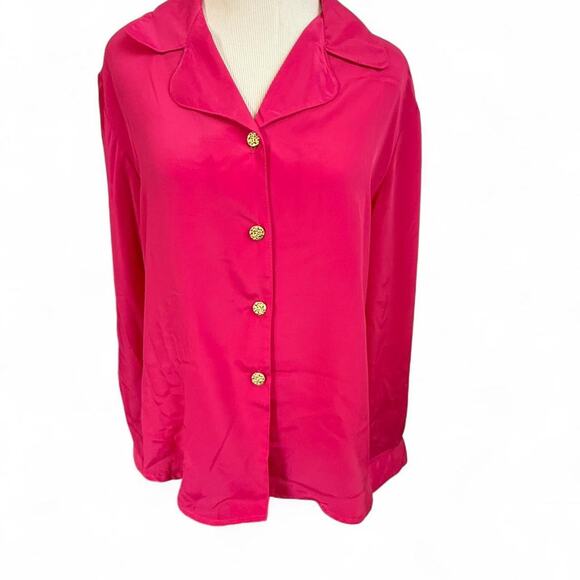 Notations Vintage 80s Hot Pink Button Up Blouse - Picture 1 of 5